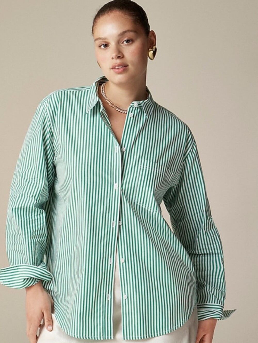 J. Crew Green and White Striped Button-Down Shirt